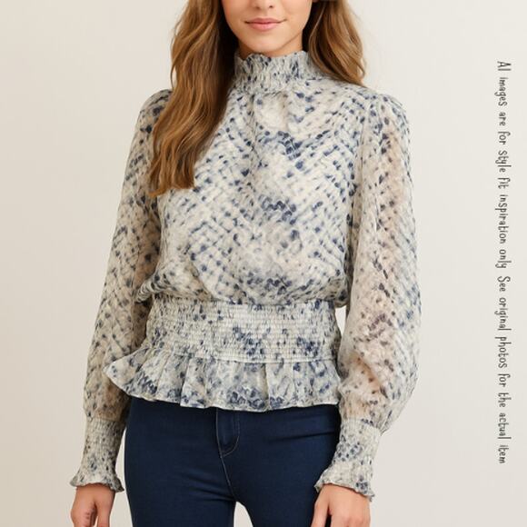 JAPNA Blue & White Patterned Blouse, XS - Picture 8 of 8
